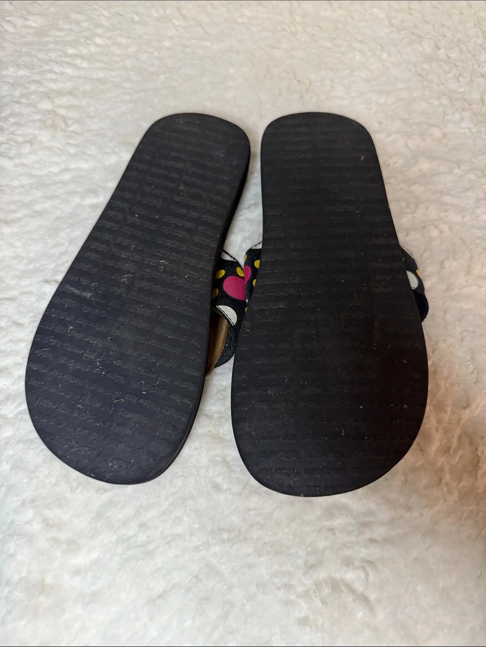 Yellow Box Black Flip Flops with Pink, White and Yellow Polka Dot Straps Sz 8 - Picture 5 of 5